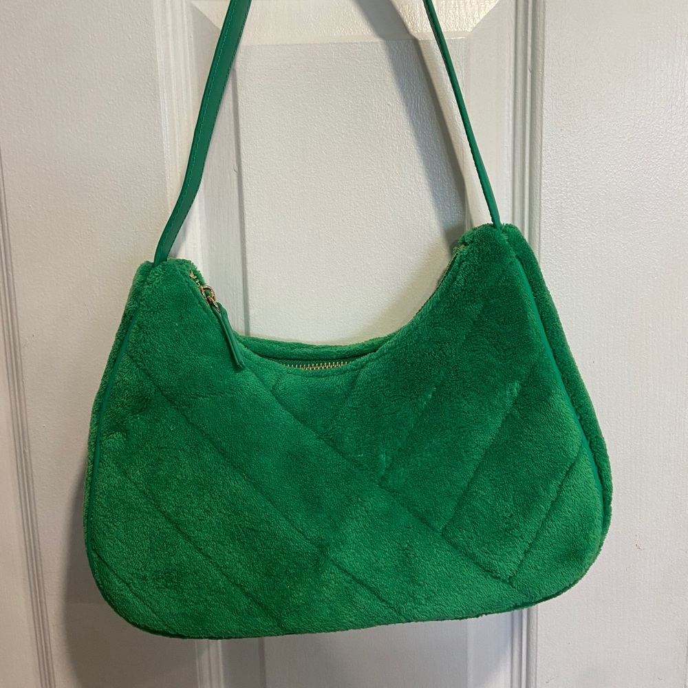 Green towel material shoulder bag